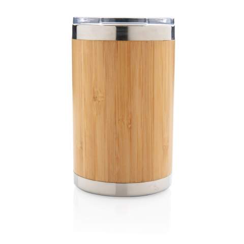 Deze unieke bamboe koffiebeker wordt geleverd met 304 foodgrade en roestvrijstalen binnenwand en buitenkant van bamboe. Perfecte afmeting voor de meeste koffiemachines. Houd je drankjes maximaal 3 uur warm en koel tot 6 uur. Inhoud: 270 ml.<br /><br />HoursHot: 3<br />HoursCold: 6
