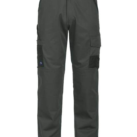 • vlakke voorzijde<br />• identiek als model 2501 maar met Cordura® aan de beenzakken, duimstokzak, achterzakken en onderaan de achterkant van de broekspijpen<br />• twee zijzakken, de rechter met ritssluiting<br />• twee zijbeenzakken: linker met klep met apart telefoonzakje binnenin; rechter met verschillende compartimenten voor o.a. potloden, duimstok, etc<br />• D-ring vooraan<br />• kniezakken