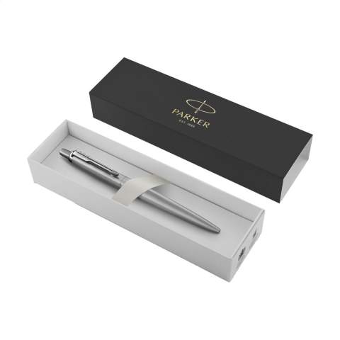 Blue ballpoint pen from Parker. Available in a completely grey stainless steel casing, with a matte barrel and shiny metal accents such as the push button and the iconic spring-loaded arrow clip. This XL version retains all the characteristics of the iconic Jotter but is larger in size. Both the length and diameter are increased by 7%, offering a comfortable writing experience for anyone who prefers a bigger ballpoint pen. Equipped with a Parker refill for a smooth and consistent writing experience. An elegant and exclusive model that stands out for its refined look and powerful appearance. Supplied in a Parker gift box. Made in Europe.