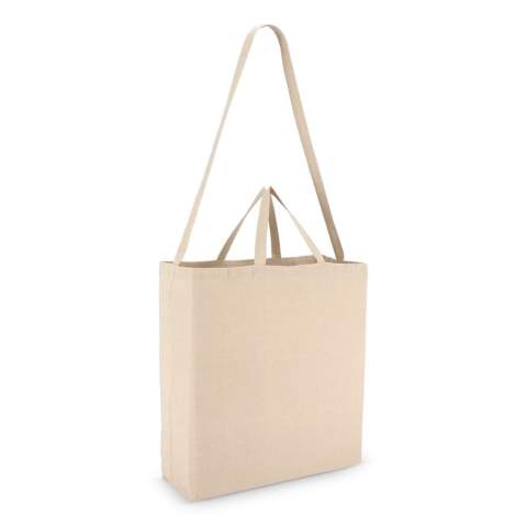 Praktische Baumwolltasche aus 220 g/m² mit einem langen Griff zum Tragen über der Schulter oder am Körper und zwei kurzen Griffen zum Tragen in der Hand. Ideal für den täglichen Gebrauch oder für Veranstaltungen. Oeko-Tex® zertifiziert für sichere, geprüfte Materialien.