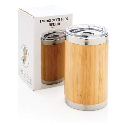 Mug 270ml extérieur en bambou et intérieur en acier inoydable 304. Taille compacte et idéale pour être placé sous la plupart des machines à café. Garde les boissons chaudes jusqu'à 3h et froides jusqu'à 6h.<br /><br />HoursHot: 3<br />HoursCold: 6