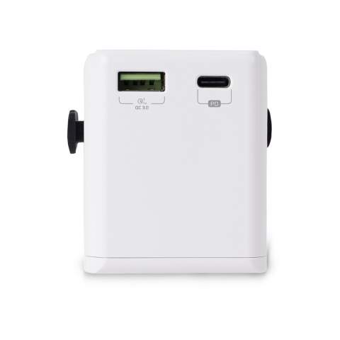 This universal travel adapter enables you to charge your devices anywhere in the world. Features one USB-port and a Type-C input. Comes packaged in a gift box.