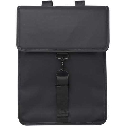 The Turner backpack is designed with highly durable and sustainable materials. The outside is made with 51% GRS recycled PU plastic and the lining is made of 100% GRS recycled RPET. The backpack features a dedicated padded 15.6" laptop compartment, a band inside to store a water bottle, and a zipped pocket for smaller items. The main compartment can be opened and closed with the clasp buckle. This backpack is made to last, and with its classic design and sturdy materials, it will become a favourite.
