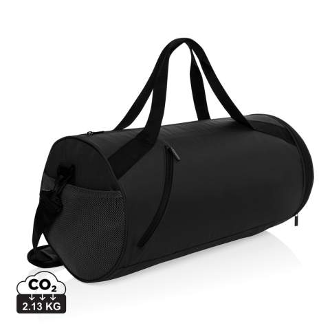 Stay organized and stylish with the Aware™ RPET True Sports Bag. Made from 100% rPET, this durable and functional bag features an adjustable shoulder strap (140cm), two webbing handles with a button closure, and multiple compartments for easy storage. The front zipper pocket, shoe zipper compartment (Up to size EU size 46.5 fit) on the side, and spacious main zipper compartment ensure you can carry everything you need, whether it's for the gym, weekend trips, or daily activities; Made with recycled polyester embedded with the AWARE™ tracer. 2% of proceeds of each product sold with AWARE™ will be donated to Water.org. PVC free.<br /><br />PVC free: true