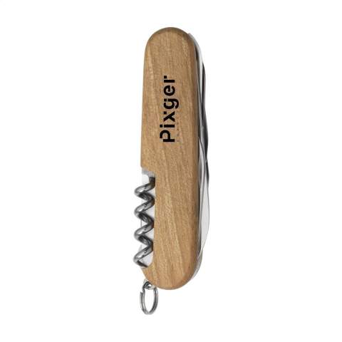 Original Swiss Victorinox pocket knife with a walnut wood handle. This wood comes from fallen branches and fallen trees. Each knife is unique thanks to the natural grain of the wood. connecting plates of hard-anodised aluminium and tools made from 100% recycled steel. 9-piece with 13 functions: large knife, small knife, cork screw, bottle opener with large screwdriver 6 mm, can opener with small screwdriver 3 mm, wire stripper, reamer with punch and sewing awl, scissors, wood saw, multifunctional hook and keyring. Includes instruction manual and lifetime warranty on material and manufacturing defects. Victorinox knives are a worldwide symbol for reliability, functionality and perfection. Please note local rules may apply regarding the possession and/or carrying of knives or multitools in public. Each item is individually boxed.