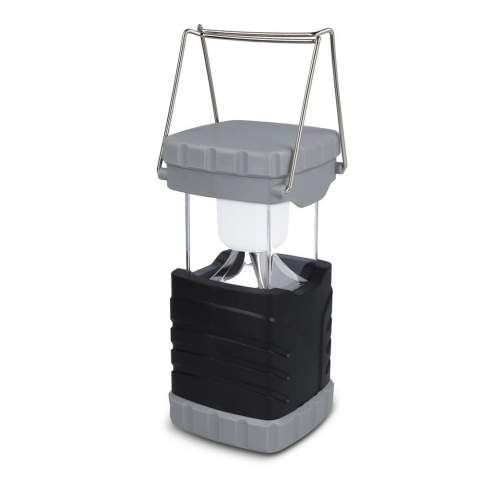 Lanterne et torche en HIPS recyclé, avec 12 ampoules SMD d'une luminosité de 200lm. Comprend 3 piles AA pour une utilisation immédiate. Conçue avec une poignée en métal pour faciliter le transport ou la suspension, elle est idéale pour les activités de plein air et les situations d'urgence.
