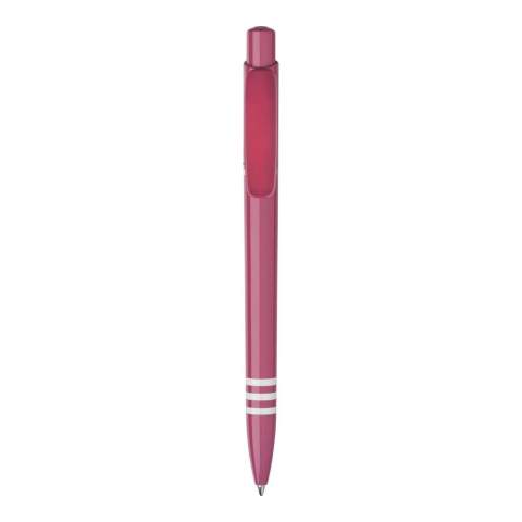 De Tropic Colour balpen in hardcolour heeft een groot drukoppervlak op zowel de clip als de barrel. Met een gekleurde barrel, drukker en een gekleurde clip. De barrel bevat drie wit gekleurde ringen. Inclusief een drukmechaniek en een blauw schrijvende Jumbo vulling. De pen is gemaakt van ABS kunststof, geproduceerd in Europa. Kleur combinaties voor deze pen zijn mogelijk vanaf 5.000 stuks.