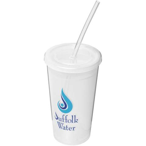 Double-wall translucent insulated tumbler. Supplied with a PE straw. Volume capacity is 350 ml. Made in the UK. EN12875-1 compliant and dishwasher safe.