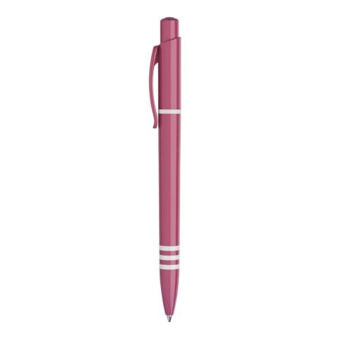 De Tropic Colour balpen in hardcolour heeft een groot drukoppervlak op zowel de clip als de barrel. Met een gekleurde barrel, drukker en een gekleurde clip. De barrel bevat drie wit gekleurde ringen. Inclusief een drukmechaniek en een blauw schrijvende Jumbo vulling. De pen is gemaakt van ABS kunststof, geproduceerd in Europa. Kleur combinaties voor deze pen zijn mogelijk vanaf 5.000 stuks.
