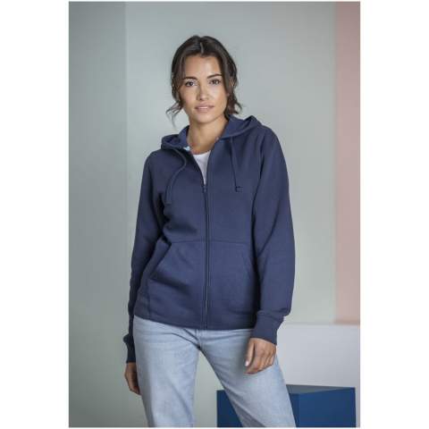 The Ruby women's GOTS organic GRS recycled full zip hoodie – this hoodie showcases a blend of eco-conscious features that redefine modern fashion. This hoodie blends sustainable fashion with comfort, featuring certified trims like a center front GRS certified coil zipper. Also the drawstring in the hood adds a thoughtful touch to the design while being certified as well. With a soft brushed interior, it ensures a cozy feel. Made from a 280 g/m² blend of GOTS certified organic cotton and GRS certified recycled polyester. What truly sets this garment apart is its dual certification (GRS and GOTS) ensuring a 100% certified supply chain. This means that every step, from sourcing the materials to production, adheres to stringent environmental and ethical standards. By choosing this hoodie, you make a statement that fashion and sustainability can coexist seamlessly. This hoodie is designed with a fitted shape for a feminine look. 