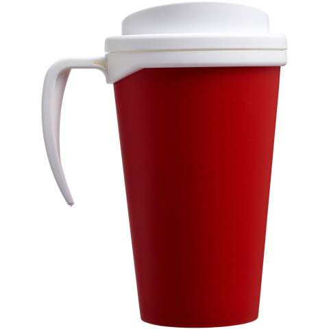 Double-wall insulated mug with twist-on lid and integrated handle. Mug is fully recyclable. Mix and match colours to create your perfect mug. Made in the UK. Presented in a white gift box. BPA-free. EN12875-1 compliant, dishwasher safe, and microwave safe. Packed in a recycled PE plastic bag.