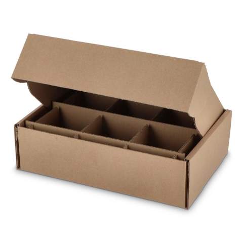 Cardboard giftbox for 6 pcs mugs. Including grid. All-over digital-eco-printing possible. FSC certified. Made in Europe.