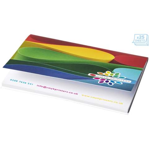 Sticky-Mate® Haftnotizen mit einem praktischen weichen Umschlag aus Papier. Mit 80g/m2-Blankopapier. Standardlieferung mit 50 Blatt, auch erhältlich mit 25 oder 100 Blatt. Der weiche Umschlag schützt nicht nur vor Beschädigungen, sondern bietet auch eine zusätzliche Werbefläche. Blattabmessungen: 100x75mm. Erhältlich in 3 Größen: 25 Blatt (21099001), 50 Blatt (21098002), 100 Blatt (21099004). 