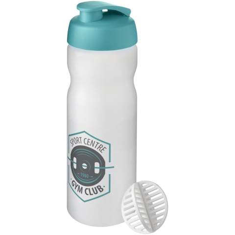 Einwandige Sportflasche mit Shaker-Ball zum problemlosen Mischen von Protein-Shakes. Ausgestattet mit einem auslaufsicheren Deckel mit Klappverschluss. Das Fassungsvermögen beträgt 650 ml. Hergestellt in Großbritannien. BPA-frei. EN12875-1 - konform und spülmaschinengeeignet.