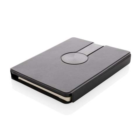 Charge your mobile and watch ( Apple watches only) wirelessly at full speed with this A5 PU material notebook. Luxury and foldable 2-in-1 wireless charger made with RCS certified recycled PU. Total recycled content: 8% based on total item weight. RCS certification ensures a completely certified supply chain of the recycled materials. Snap your phone (iPhone 12 or higher) to the wireless charger and the phone will align perfectly with the magnets inside. The 10W wireless charger is compatible with all QI devices (Iphone 8 and up and Android devices). With integrated 5000 mAh grade-A battery inside. The notebook includes 64 sheets/128 pages of 80 gsm lined FSC® paper.<br /><br />WirelessCharging: true<br />PowerbankCapacity: 5000<br />PVC free: true