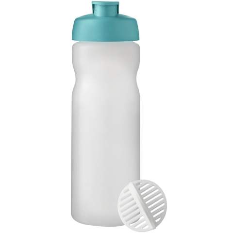 Einwandige Sportflasche mit Shaker-Ball zum problemlosen Mischen von Protein-Shakes. Ausgestattet mit einem auslaufsicheren Deckel mit Klappverschluss. Das Fassungsvermögen beträgt 650 ml. Hergestellt in Großbritannien. BPA-frei. EN12875-1 - konform und spülmaschinengeeignet.