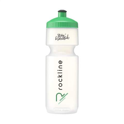 WoW! This Sports Bottle is made from sugarcane and available in different colour combinations of your choice. You can choose from a number of standard colours for the bottle, cap and drinking spout. Compose the bottle that matches your corporate identity. The organic bottle neither smells nor tastes of plastic and of course, it’s also BPA-free. The materials used meet food safety requirements and are fully recyclable. This revolution in water bottles is not only great for sports as part of a healthy lifestyle, it also contributes to a better environment. Made in Europe. Capacity 750 ml.  The Bio Bidon is manufactured in an environmentally friendly way: no scarce raw materials are used to produce it – only renewable sugar cane. Cultivation of sugar cane absorbs CO2 and reduces greenhouse gas emissions.  We want to encourage people to drink tap water as a healthy, cheap and environmentally friendly alternative to water sold in disposable plastic bottles. You can use the Bio Bidon not only while doing sport, but also while you’re on the go instead of disposable bottles. In summary: a sustainable and healthy alternative to a regular plastic bottle!