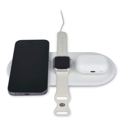 Chargez simultanément votre téléphone, votre Apple Watch et vos AirPods grâce à ce chargeur sans fil rapide 3-en-1. Conçu pour être pratique, il est doté d'une base LED élégante et prend en charge jusqu'à 15 W de charge rapide. Parfait pour garder tous vos appareils alimentés en un seul endroit. Comprend un câble USB-C à USB-C de 100 cm pour une installation facile.