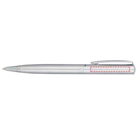 Stylo à bille léger au design exclusif disponible en finition brossé mat or avec des accents colorés dorés et en argenté mat brossé avec des accents colorés chromés. Recharge d'encre noire de qualité supérieure inclus et emballage dans une boîte cadeau « LUXE » (16,5 x 4,5 x 2,8 cm).