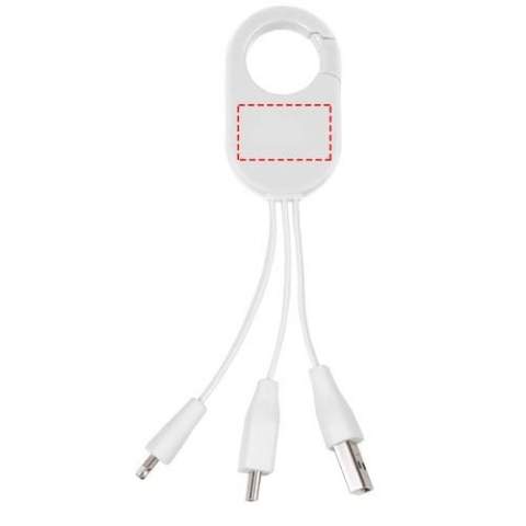The Troop 3-in-1 oplaadkabel is voorzien van een USB type C aansluiting en een 2-in-1 dubbelcompatibele stekker voor zowel Apple® iOS als Android apparatuur. Eenvoudige aan uw tas te bevestigen met de handige krabijnhaak.