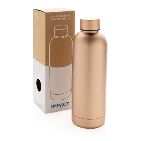 No more buying plastic water bottles from the store but reuse your own durable bottle from the Impact Collection. By using durable glass and stainless steel materials you improve the re-usability of products compared to single use products. With the focus on water, 2% of proceeds of each sold Impact product will be donated to Water.org. Perfect for all-day hydration, the Impact double wall vacuum bottle keeps you refreshed throughout the day. Made of durable stainless steel. Featuring a minimalistic but stylish design, you will make an impact anywhere! Keeps your drink 5 hours hot or 15 hours cold. Capacity 500ml. BPA free.<br /><br />HoursHot: 5<br />HoursCold: 15