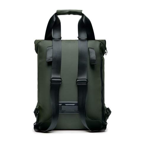 A chic, contemporary bag in supple PU. This versatile design can be carried as either a rucksack or a tote bag - commute with the bag comfortably on your back and then simply carry it over your arm if you're going out for lunch. The clever padded computer pocket is the perfect place to store your devices. You can also attach this bag to your bike frame. The perfect combination of practicality and style! Suitable for computers with an overall size of 17 inches. Please note that the dimensions of the display are not the same as the dimensions of the entire computer.