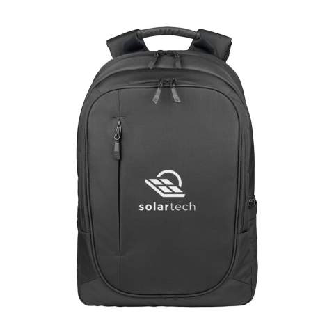 Sac à dos chic pour ordinateur portable de la marque italienne Tucano, fabriqué à partir de plastique recyclé, dont 22 bouteilles en PET recyclées. L'intérieur rembourré comporte 2 compartiments. L'un des compartiments est équipé d'un emplacement rembourré pour les ordinateurs portables jusqu'à 15,6 pouces ou MacBook Pro 16 pouces et d'une poche zippée en filet. L'autre compartiment dispose d'un emplacement rembourré pour une tablette et de deux poches en filet. Avec poche zippée à l'avant, poches latérales pour une bouteille et un parapluie et une sangle pratique pour trolley. Entièrement rembourré. Les sangles rembourrées réglables et le dos ergonomique, avec poche zippée supplémentaire, assurent un confort de transport optimal. Un sac à dos idéal pour un usage professionnel. Capacité env. 20 litres.
