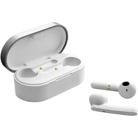 Wireless earbuds with Bluetooth® 5.0. to establish a high-quality connection with the paired device. Built-in microphone with hands-free function for taking phone calls. Additional functions that can be controlled with the earbuds: Power on/off, voice assistant, music control, volume control, answer/reject/hang up phone calls.