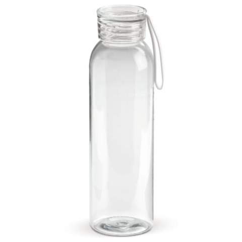 Enkelwandige drinkfles van Tritan materiaal met transparant gekleurde dop. Deze fles is uitgerust met een handige siliconen band zodat deze eenvoudig te dragen is of om bijvoorbeeld aan een tas te bevestigen. De fles is alleen geschikt voor koude, niet-koolzuurhoudende dranken en is BPA vrij. Geleverd in een geschenk verpakking.