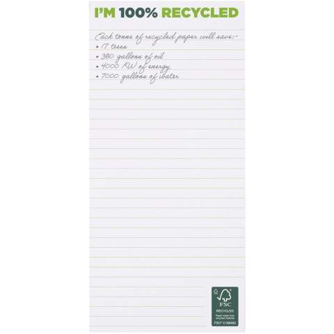Bloc-notes Desk-Mate® 1/3 A4 blanc avec des feuilles en papier recyclé 80 g/m². Marquage possible sur chaque feuille. Trois tailles disponibles (25/50/100 feuilles). 