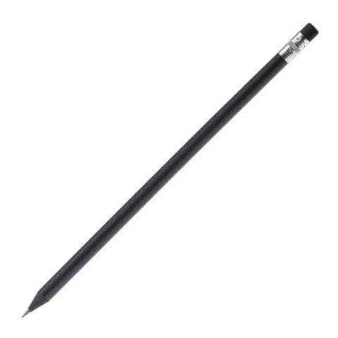 Schwarzer, runder Bleistift mit Radiergummi. Gespitzt und durchgefärbt. FSC Holz.