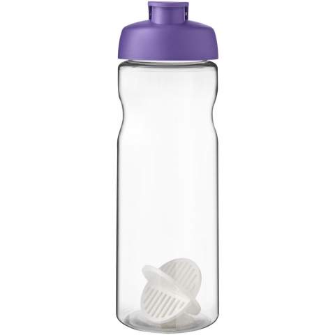 Single-wall sport bottle with shaker ball for the smooth mixing of protein shakes. Features a spill-proof lid with flip closure and curved bottle design. Volume capacity is 650 ml. Made in the UK. Packed in a home compostable bag. BPA-free.