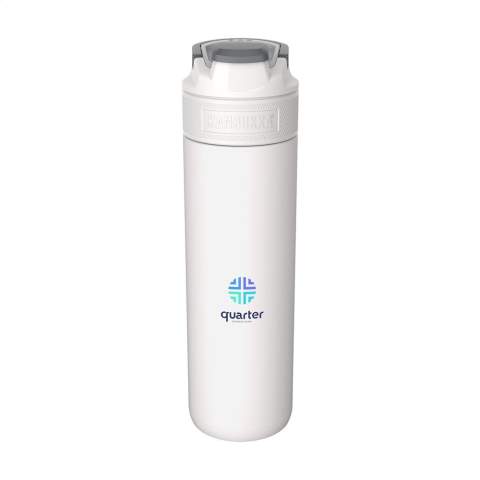 Vacuum insulated 18/8 stainless steel water bottle made by Kambukka® • excellent quality • keeps drinks cool for up to 21 hours • 3-in-1 lid with 2 drinking positions: just push to take a quick sip, or open it completely to drink just as comfortably as from a mug, without spilling • easy to clean thanks to Snapclean®: just pinch and pull to remove the inner mechanism • universal lid: also fits on other Kambukka® drinking bottles • the lid is dishwasher-safe - wash the bottle by hand • handy rubberized grip • non-slip base • 100% leakproof • capacity 600 ml. The lid is designed for quick drinking of cold drinks and is therefore not suitable for drinking hot and warm drinks.     STOCK AVAILABILITY: Up to 1000 pcs accessible within 10 working days plus standard lead-time. Subject to availability.