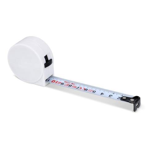 Durable 3m measuring tape made of recycled ABS, with a 16mm wide tape and rigidity up to 1.3m. Features a flat surface, ideal for branding. Meets EEC class of MID II standards for accurate measurements.