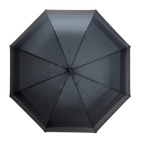 This auto open manual close umbrella is designed to be both compact and spacious, providing ample protection from the rain. When folded, it's as small and light as a 23" size umbrella, making it easy to carry. Upon opening, the umbrella automatically expands to a size of 27", providing enough coverage for two people. Features a metal shaft, fiberglass ribs, PP tips and a matte black handle. The stormproof function ensures that you'll stay dry. Made with AWARE™ tracer that validates the genuine use of recycled materials. 100% 190T pongee recycled polyester. 2% of proceeds of each Aware™ product sold will be donated to Water.org.<br /><br />UmbrellaMechanism: Open automatically, close manually<br />IsStormproof: true