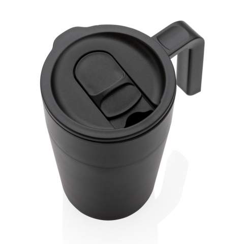 This GRS Recycled PP and stainless steel mug is spillproof and the lid with sliding closure makes this modern mug perfect for enjoying your favourite beverages on the go. Made with GRS certified recycled materials. The inner, lid and handle of the bottle is made from 100% GRS certified PP. GRS certification ensures a completely certified supply chain of the recycled materials. Total recycled content: 60% based on total item weight. BPA free. Capacity 480ml. Including FSC®-certified kraft packaging.<br /><br />HoursHot: 2<br />HoursCold: 4
