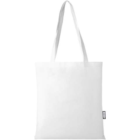 Fabriqué en RPET durable et résistant aux déchirures, le grand sac shopping Zeus recyclé certifié GRS est une option parfaite et plus responsable pour les foires ou les conférences. Son design fin en fait un modèle élégant et adapté au transport d'objets légers tels qu'un carnet de notes et un stylo. Les poignées mesurent 29 cm de long, ce qui permet de porter le tote bag à l'épaule. Capacité de charge maximale de 5 kg.