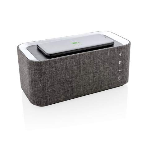 The Vogue 6W wireless charging speaker combines two essential functions of modern life: listening to your favourite music and charging your mobile device without any wires. The trendy fabric design is perfect for your desk, at home or on the go. The speaker uses wireless BT 3.0 for smooth connection and has an operating distance up to 10 metres. With handsfree function and pick up. The 4.000 mAh battery allows you to play music for up to 10 hours or charge your mobile phone twice (depending on the size of your phone’s battery) In case your phone doesn’t support wireless charging you can also use the USB port on the back to charge your phone in the traditional way with a cable.  When using both functions it is recommended to keep the item connected to a power source via the included 150 cm micro USB cable. Input: 5V/1A. Output: 5V/1A. Wireless output: 5V/1A 5W. Registered design®<br /><br />HasBluetooth: True<br />WirelessCharging: true<br />NumberOfSpeakers: 1<br />SpeakerOutputW: 6.00