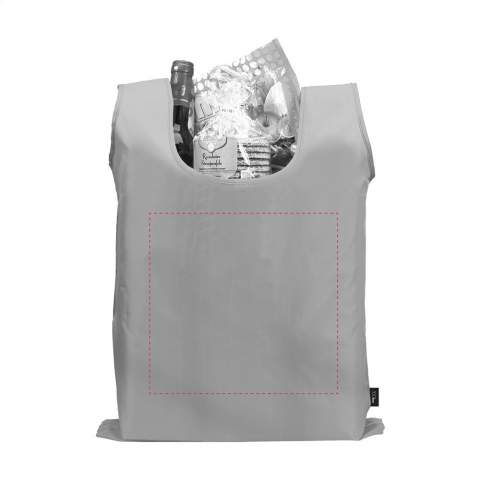 WoW! Faltbare Einkaufstasche aus 190T-RPET-Polyester: hergestellt aus recycelten PET-Flaschen. Im Beutel mit Druckknopf und Karabiner. Maße entfaltet: 53 x 38 cm.