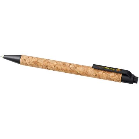 Eco friendly ballpoint pen with click action mechanism, with a barrel made of cork, and wheat straw trims that comes in a variety of colours. Wheat straw is left over stalk after wheat grains are harvested. This reduces the amount of plastic used, providing an Eco friendly alternative. The colour of the cork material may vary.
