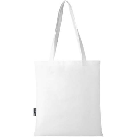 Fabriqué en RPET durable et résistant aux déchirures, le grand sac shopping Zeus recyclé certifié GRS est une option parfaite et plus responsable pour les foires ou les conférences. Son design fin en fait un modèle élégant et adapté au transport d'objets légers tels qu'un carnet de notes et un stylo. Les poignées mesurent 29 cm de long, ce qui permet de porter le tote bag à l'épaule. Capacité de charge maximale de 5 kg.