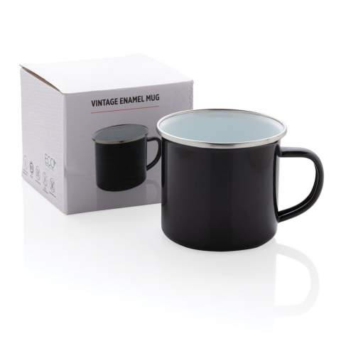 This lightweight enamel mug is perfect for camping, picnics and everyday use. Single-wall construction. This hand made item may have small imperfections but this only adds to its character. Handwash only. Content: 350 ml. 