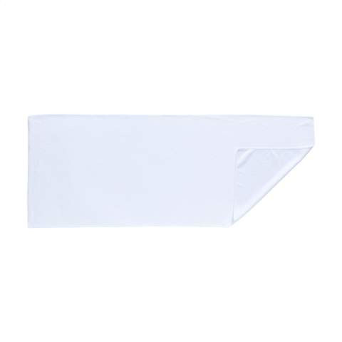 Special cooling towel made from 100% polyester. After immersing in cold water, this towel is an effective cooling instrument and a deterrent to sunburn. Size 30 x 80 cm. Ideal to use as a neck cooler. Ideal to wear as a neck cooler. The front of the towel is in mesh structure, the back is smooth and has a darker shade than the front.