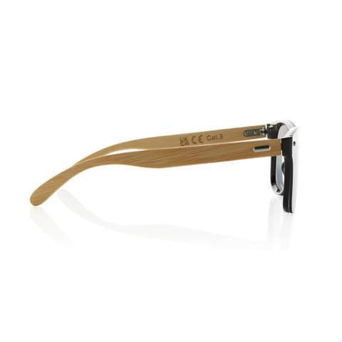 Sunglasses made with RCS certified recycled PC frame and FSC certified bamboo. With mirrored lenses for a trendy look. Total recycled content: 23% based on total item weight. RCS certification ensures a completely certified supply chain of the recycled materials. The lenses conform to EN ISO 12312-1,UV 400 and CAT 3. Packed in a FSC® Kraft box.<br /><br />PVC free: true