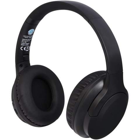 Wireless headphones made of recycled plastic. The headphones includes a microphone to answer phone calls, and the over-ear design of the earcups gives a fantastic sound experience. Bluetooth® 5.2 with a connection range of up to 10 meters. Ergonomic design with spongy earcups for a comfortable fit. The earcups can be folded up and rotated. The built-in 300mAh rechargeable battery provides up to 12 hours playback time at max volume. Delivered in a gift box with an instruction manual (both made of sustainable material).