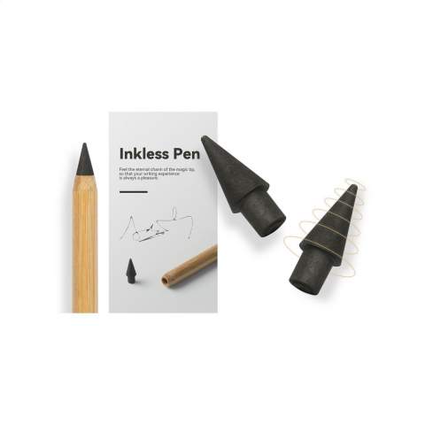 Durable pencil made from bamboo. This pencil has a graphite point which can write up to 20,000 meters of text. This product writes, and can be erased, exactly as a standard pencil. The tip does not require sharpening and hard wearing, meaning that this pencil last up to 100 times longer than its traditional wooden counterpart.