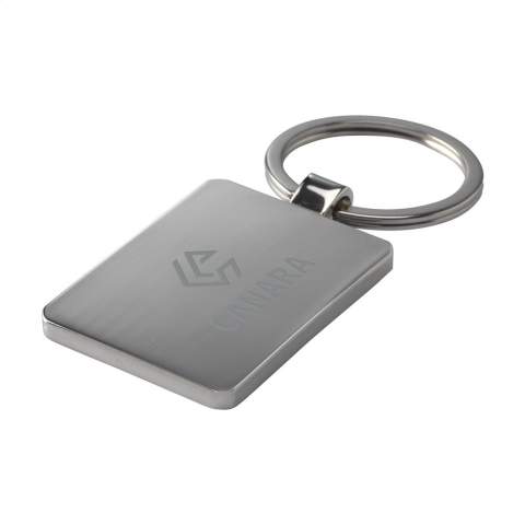 A rectangular, polished, metal keyring with bamboo wooden inlay and a sturdy keyring. Each item is supplied in an individual brown cardboard envelope.
