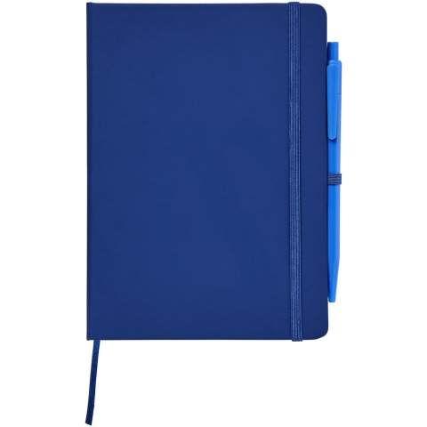 Hardcover notebook including pen with colour matching elastic closure, ribbon page marker and pen loop. Features 50 sheets of white lined pages. Colour matching pen with black ink refill.