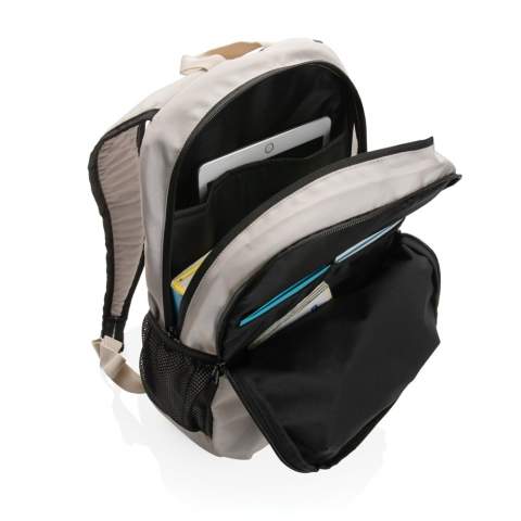The Impact AWARE™ 300D RPET casual backpack offers plenty of storage. The front zip pocket provides secure small-item storage for quick access. A middle compartment holds 2 open pockets and the main compartment features a 15 inch laptop compartment. Comfortable shoulder straps and 2 outer mesh pockets for your bottles. Perfect for carrying your gym gear or to go on a hike. The exterior is made with100% 300D recycled polyester, the lining is 100% 150D recycled polyester. With AWARE™ tracer that validates the genuine use of recycled materials. Each bag saves 9.2 litres of water and has reused 15.39 0.5L PET bottles. 2% of proceeds of each Impact product sold will be donated to Water.org.<br /><br />FitsLaptopTabletSizeInches: 15.0<br />PVC free: true