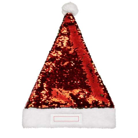 Un chapeau de Noël avec paillettes brillantes style sirène pour incarner l'esprit des fêtes.
